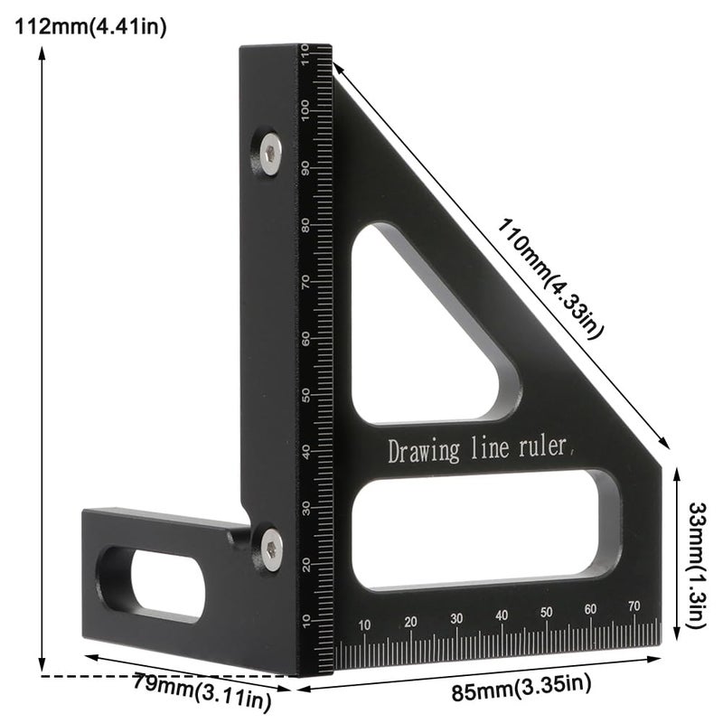 KETIPED Metric 3D Multi-Angle Measuring Ruler,45/90 Degree Aluminum Alloy Woodworking Square Protractor, Miter Triangle Ruler High Precision Layout Measuring Tool for Engineer Carpenter,002BK - Image 2
